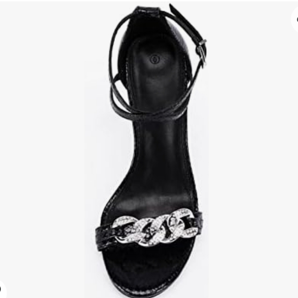 Coutgo Ankle Buckle Cross Strap Stiletto Sandals with Metal Chain Black Size 11